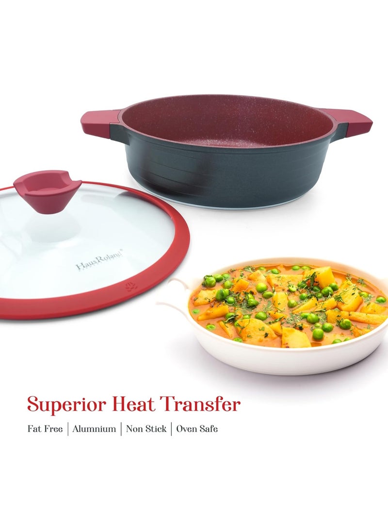 HausRoland Casserole 5.2L red Granite Nonstick Cookware with Lid Die-Cast Aluminum Induction & Oven Safe PFOA/PTFE-Free Kitchen Utensil Durable Scratch-safe Pots Pans for Cooking (Sauce Pot 5.2L) - Image 4